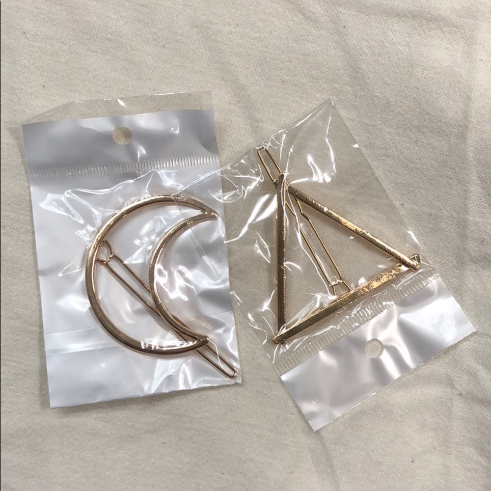 🌙 Gold Moon and Triangle Hair Clips